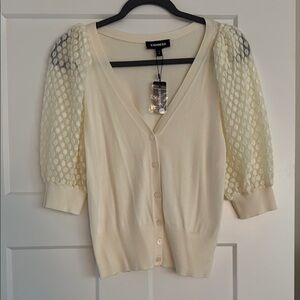 Express Cream Cardigan with Sheer Textured Sleeves